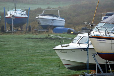 Boats moored in marina