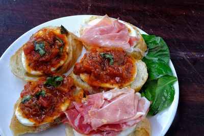 High angle view of food in plate