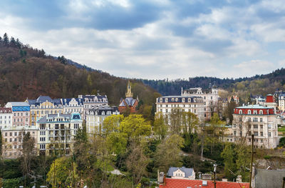 High angle view of townscape against sky