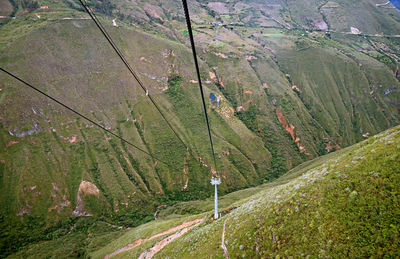 Telecabinas kuelap cable car over gorge for reaching kuelap fortress in amazonas region, peru