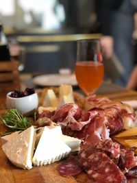 Close-up of food served on table
