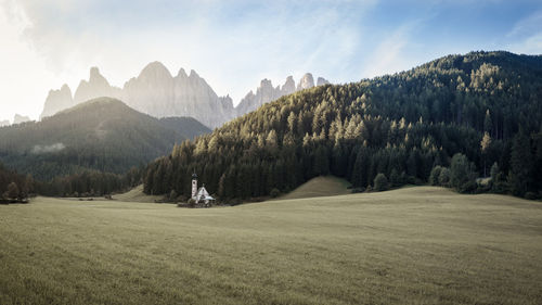 Panoramic view of landscape and mountains against sky