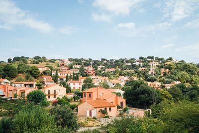 High angle view of townscape against sky