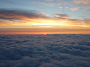 Scenic view of sea against cloudy sky at sunset