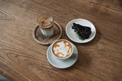 High angle view of breakfast on table