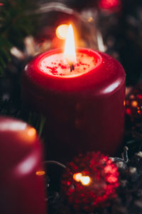 Close-up of lit tea light candle