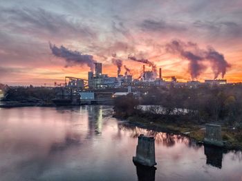 Panoramic view of factory against sky