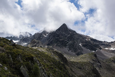 Scenic view of mountains against cloudy sky