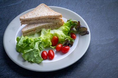 High angle view of salad served in plate