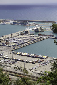 High angle view of marina at harbor