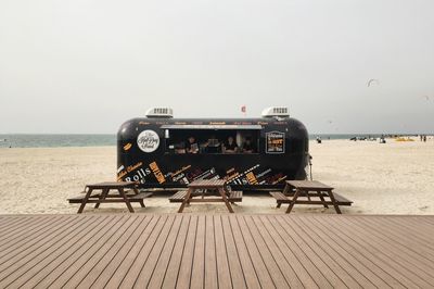 View of lifeguard hut on beach