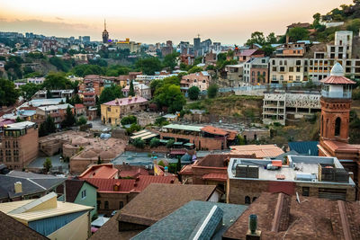 High angle view of buildings in city