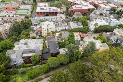 High angle view of buildings in town