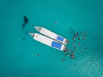 High angle view of ship in sea