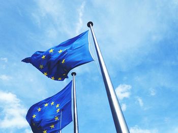 Low angle view of european union flags