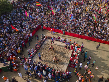 High angle view of crowd at boli khela in chittagong,bangladesh