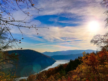 Scenic view of mountains against sky during autumn