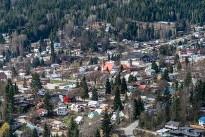 High angle view of townscape and trees in city