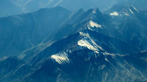 High angle view of snowcapped mountains