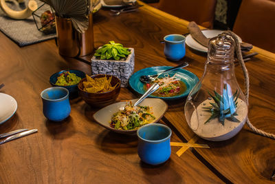 High angle view of food on table
