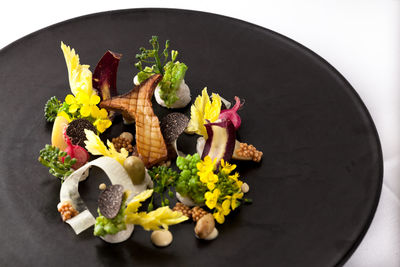 High angle view of vegetables in plate