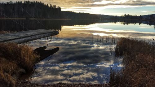 Scenic view of lake against sky during sunset