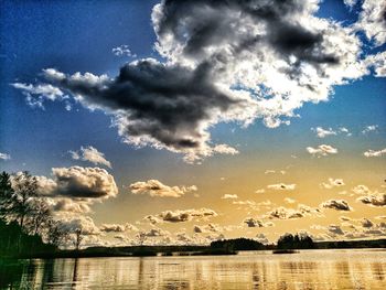 Scenic view of lake against sky during sunset