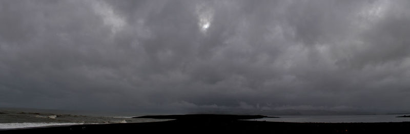 Scenic view of sea against storm clouds