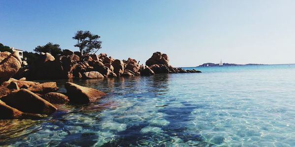 Scenic view of sea against clear sky