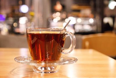 Close-up of tea cup on table