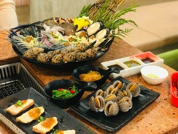 High angle view of food on table