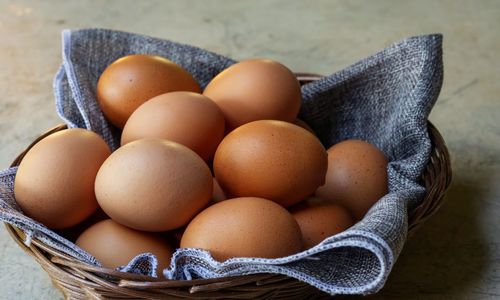 Close-up of eggs in basket