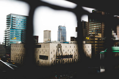 Buildings seen through window