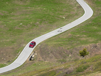 High angle view of car on road