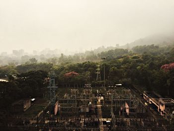 High angle view of power plants against clear sky