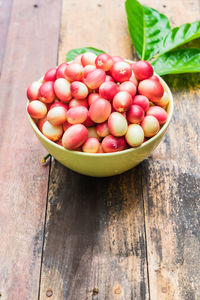 High angle view of strawberries on table