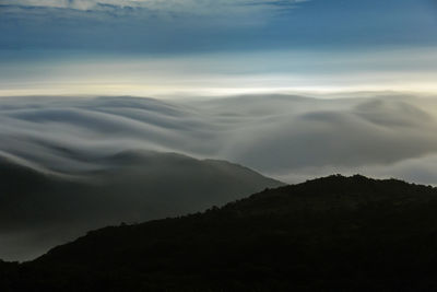 Low angle view of silhouette mountain against sky