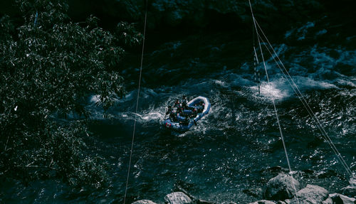 High angle view of rope in river