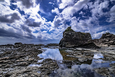 Panoramic view of rocks against sky