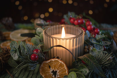 Close-up of illuminated candle