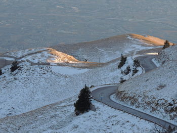 Aerial view of landscape during winter