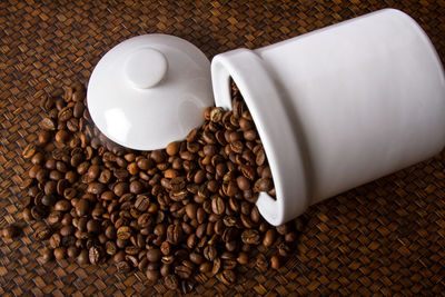 High angle view of coffee beans