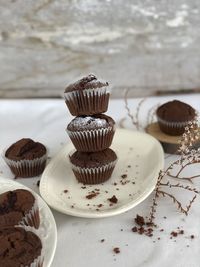 Close-up of cupcakes on table