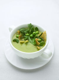 Close-up of soup in bowl on table