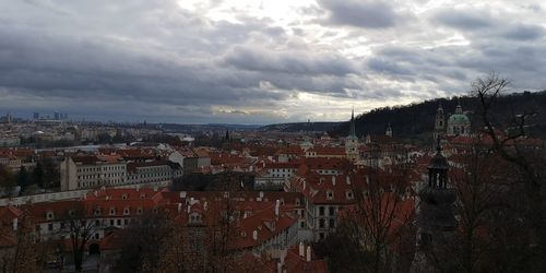 High angle view of townscape against sky