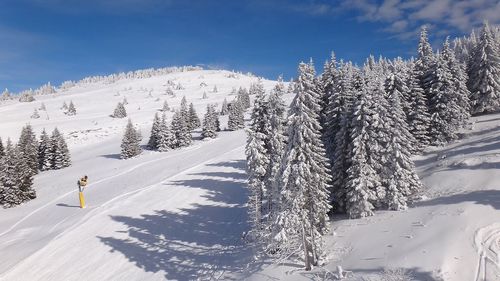 Snowy landscape with ski slopes in kopaonik ski center