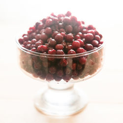 Close-up of strawberries in glass bowl on table