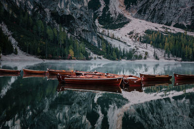 Scenic view of lake by mountains lago di braies