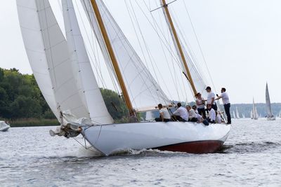 People enjoying boat in water