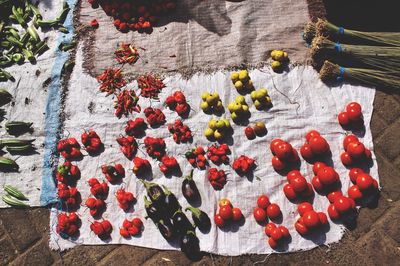 High angle view of berries on table